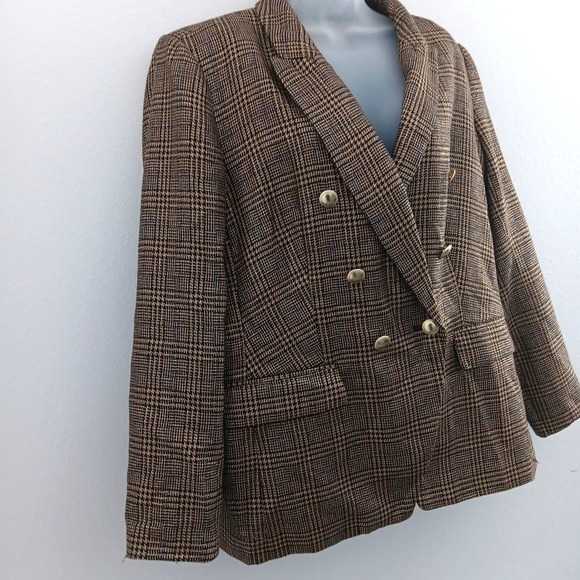 NINE WEST Double Breasted Blazer XXL Gold Plaid Metallic Gold Buttons NEW Career - Picture 3 of 10